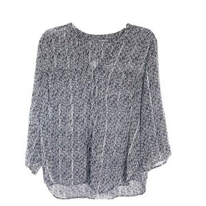 2/$15 Covington Essentials - Black Gray Long Sleeve Blouse Size L Button Front